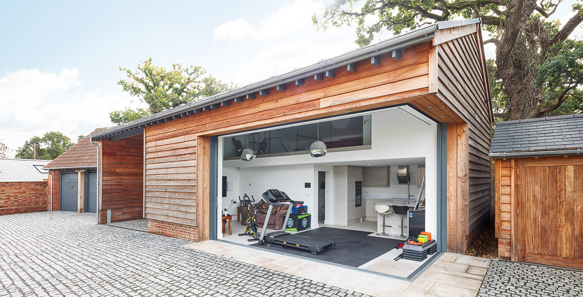 Renovated conservatory inside Ellingham Barns - a three-barn conversion project in Dorset, by INKSPACE Architects and Interiors