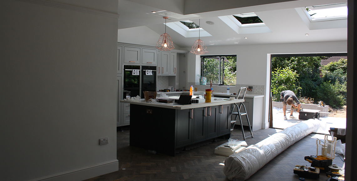 Kitchen and dining area in a 1920’s house in Bournemouth being redesigned and refurbished by INKSPACE Architects and Interior Designers