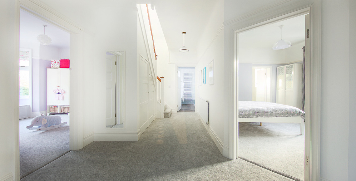 Redesigned and refurbished hallway inside a 1920’s house in Bournemouth - a project by INKSPACE Architects and Interior Designers