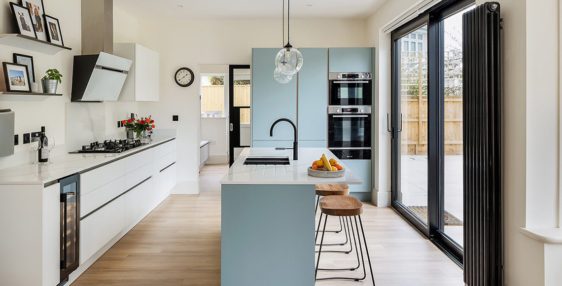 Kitchen and dining area in Branksome Park, designed by INKSPACE Architects and Interior Designers in Dorset, Cornwall and Devon