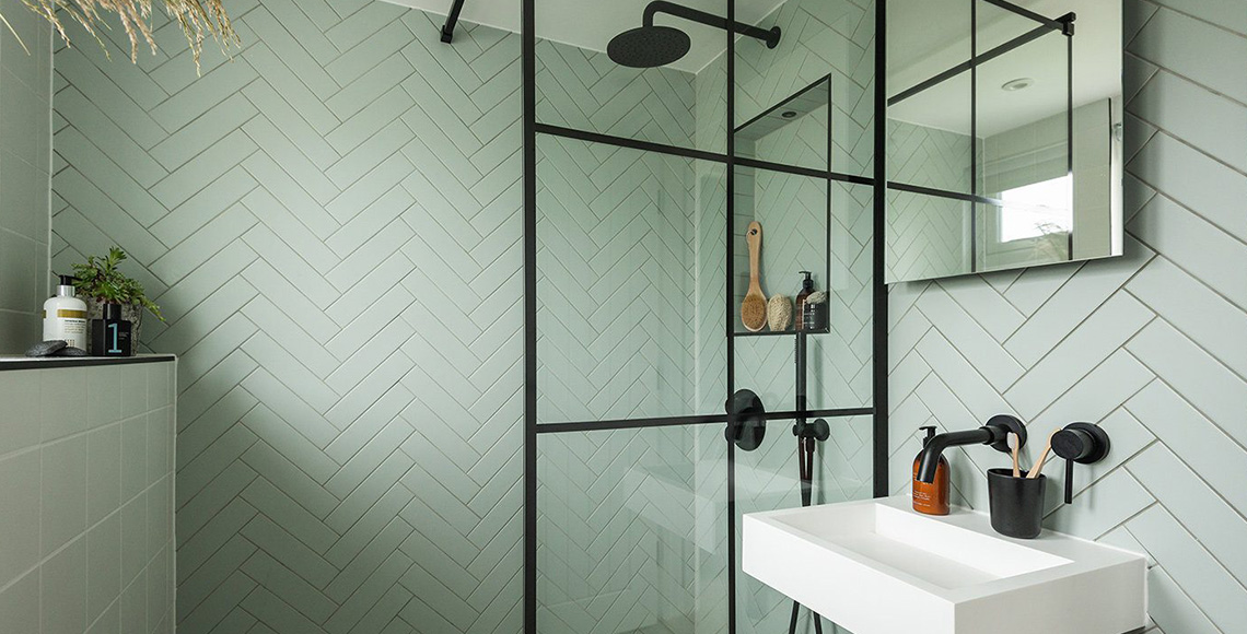 Bathroom and shower in Little Garth, designed by INKSPACE Architects and Interior Designers in Dorset, Cornwall and Devon.