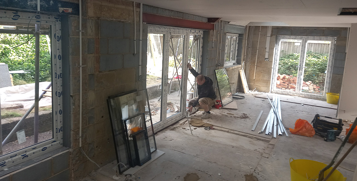 Room under construction in Little Garth, a project designed by INKSPACE Architects and Interior Designers in Dorset, Cornwall and Devon.