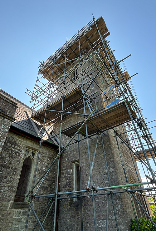 Old Church of St James - redevelopment - Bell Tower scaffold - InkSpace Architects - Dorset