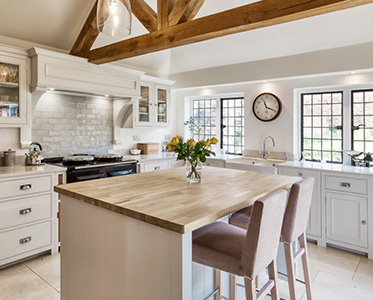 Kitchen interior view of grade 2 listed home Tarrant House in Cranborne Chase. Renovation by Inkspace Architects & Interiors